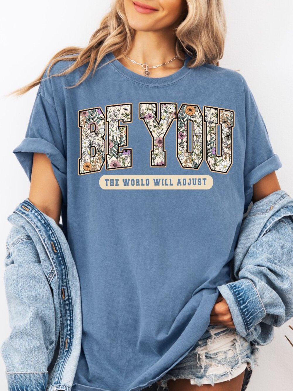 NEW Floral BE YOU Positive Quote Graphic Tee Short Sleeve T-Shirt for Women